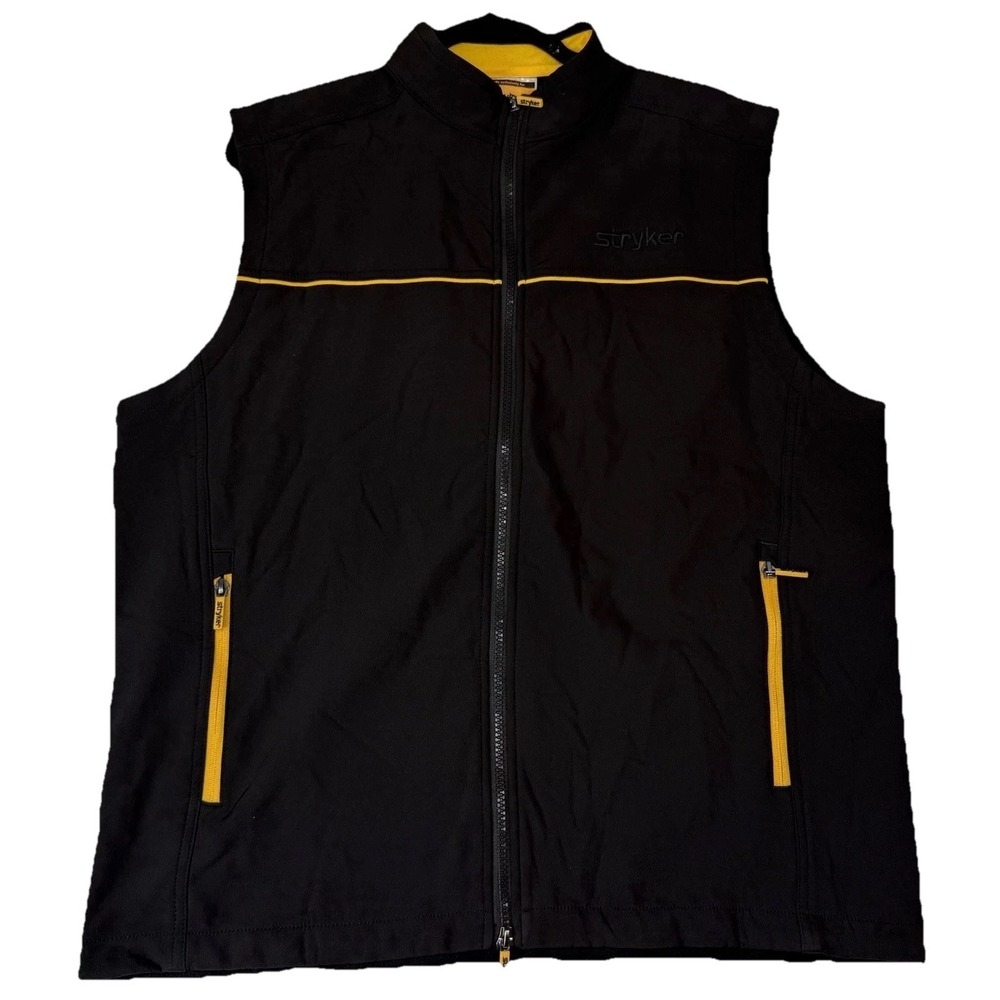 Stryker Men's Vest Size Large Black w Yellow Full Zip with Pockets Polyester